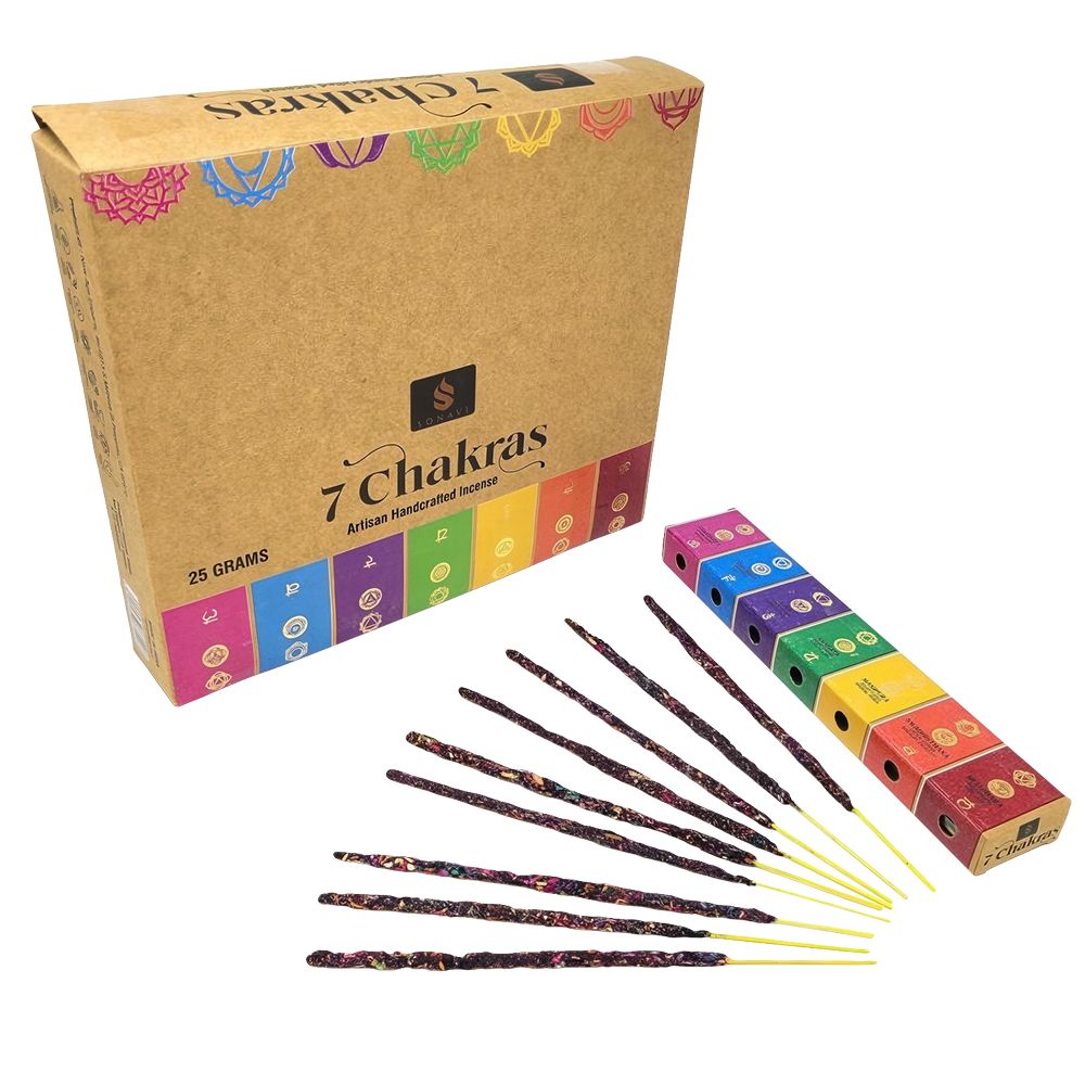 SONAVI 7 Chakras Artisan Handcrafted Incense Sticks - 25g | 12pk Box